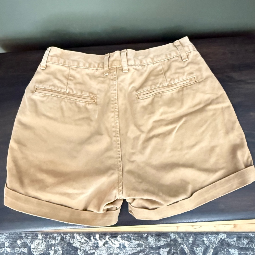 High-Rise Rolled Hem Women's Shorts in Tan
